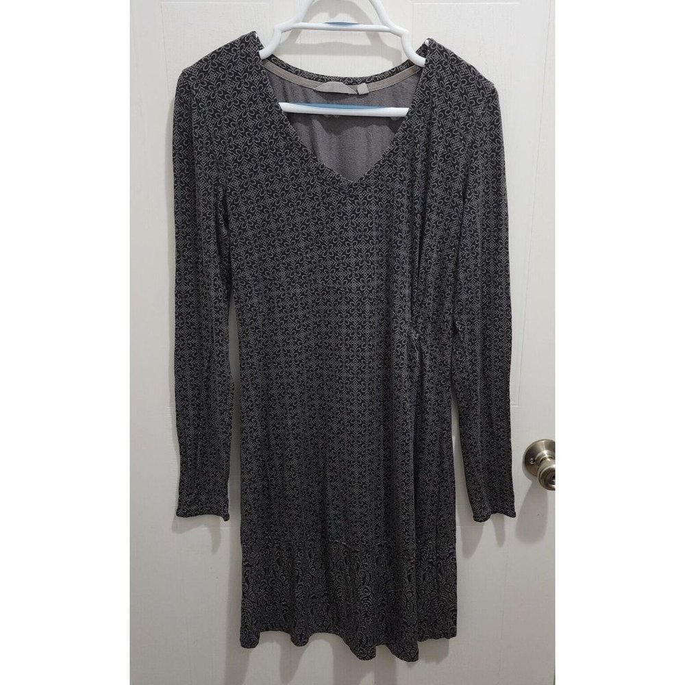 Athleta Women's Long Sleeve V Neck Knee Length Dress Gray Floral Size Small